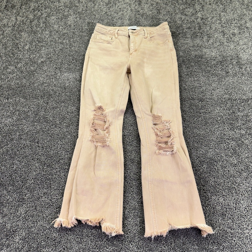 Lovervet Jeans Womens 30/11 Tan Distressed Flare Preppy